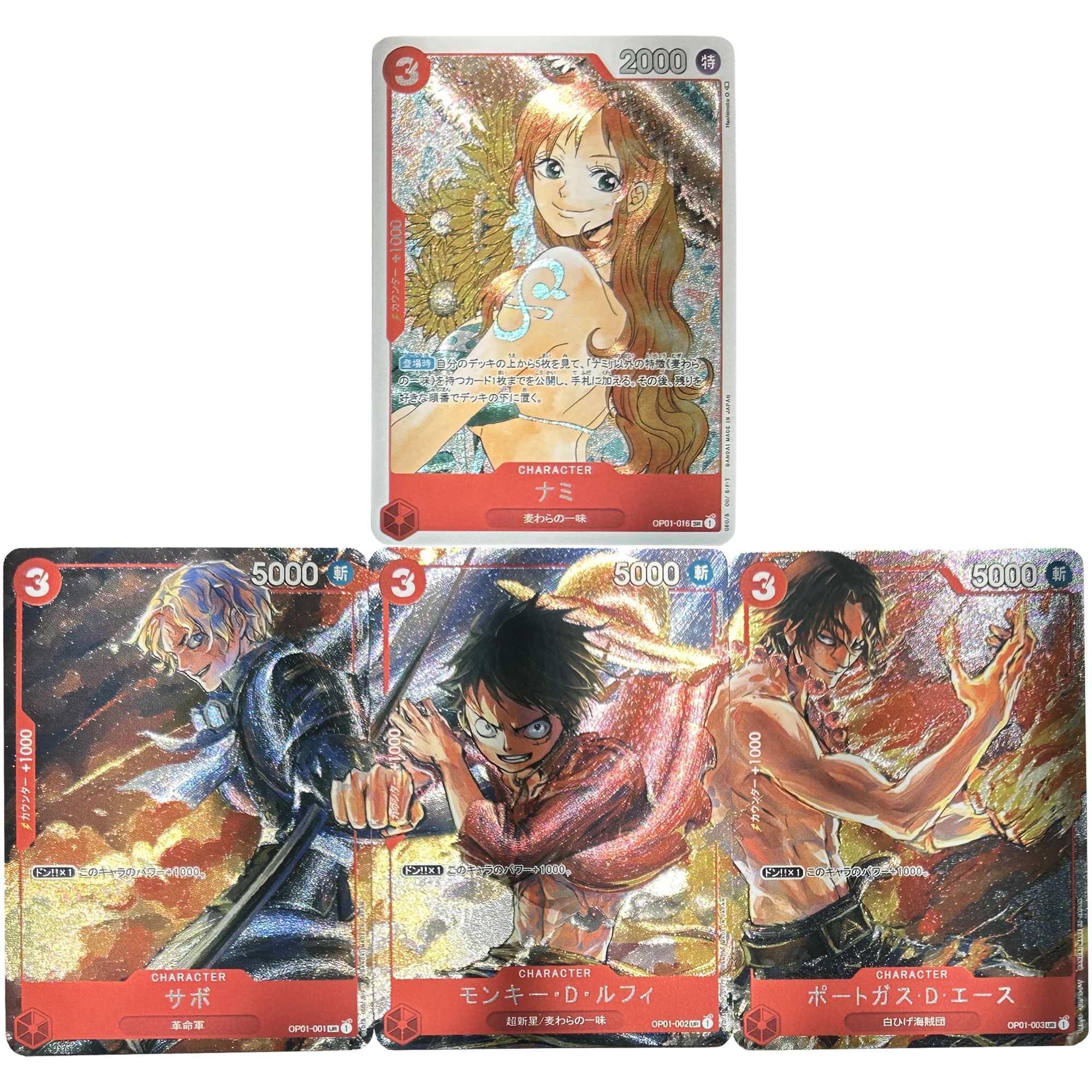 

4Pcs/set One Piece Coarse Flash Cards OPCG Luffy Ace Ace Nami Diy Classic Anime Game Collection Cards Gift Toys