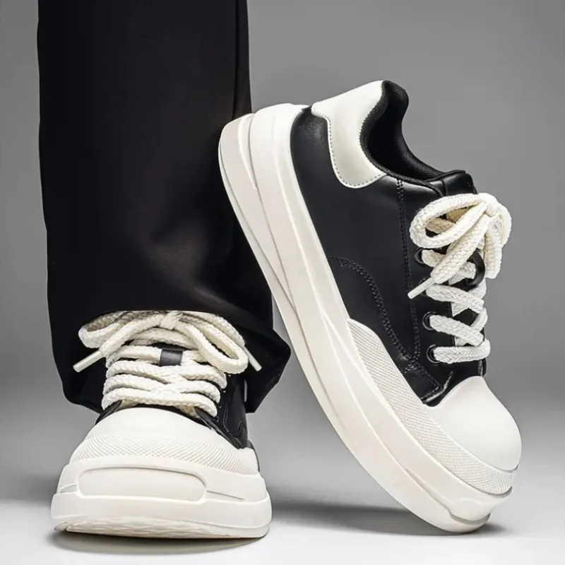 

Luxury Black white Man Shoes Platform Heightening Fashion Leather Shoes for Man Wear-resistant Lightweight Sneakers Shoes Men