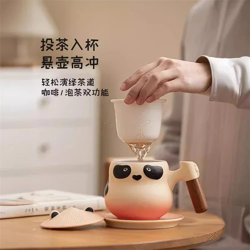 Ceramic Panda Tea Infuser Mug With Lid Separate Steep Cup For Office Desk Home Tea Time Gift For Women Couple Birthday