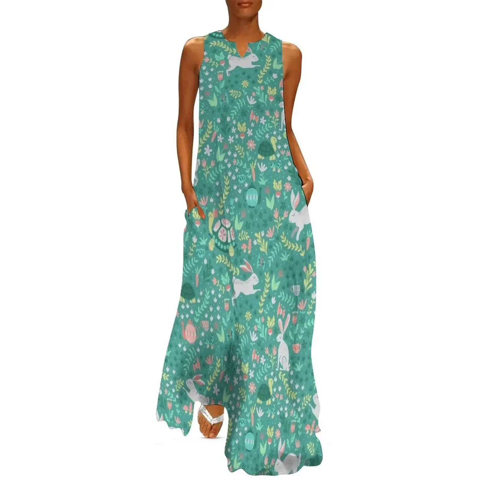

Spring Pattern with Bunnies and Turtles Long Dress cocktail dresses Long dress woman women's summer jumpsuit Dress