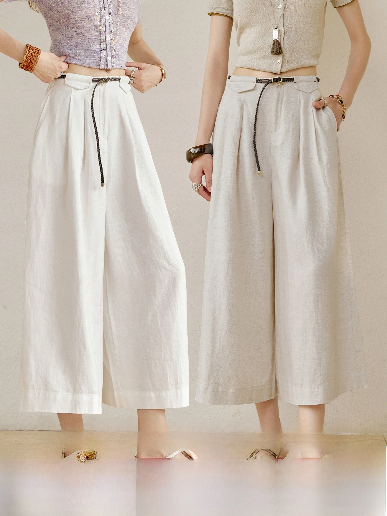 

NAGUAGU Women's Loose Cool Linen Casual Pants High Waist Straight Leg Nine-Tenths Length Slimming Effect Spring 2026