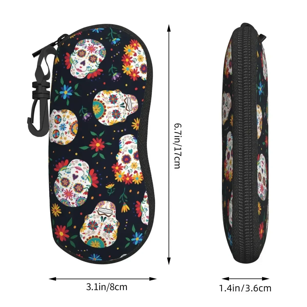 حافظة نظارات يوم الموتى على شكل جمجمة السكر للجنسين، صندوق تخزين نظارات هيكل عظمي مكسيكي للهالوين، صندوق نظارات شمسية #4