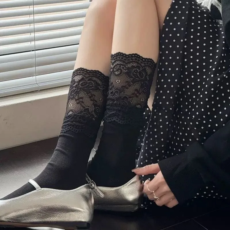 1/2 Paar Spitzen-Mid-Tube-Socken, Patchwork, süße Damen-Cosplay-Socken, modisch, vielseitig, schön, passend zum Rock, lange Socken – Detail 3