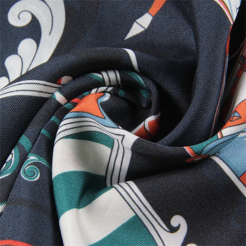 POBING Twill Silk Scarf Women Poncho Hand Rolled Wheel Printed Long Scarves Wraps Bandana Big Shawl Hijabs Female Foulards