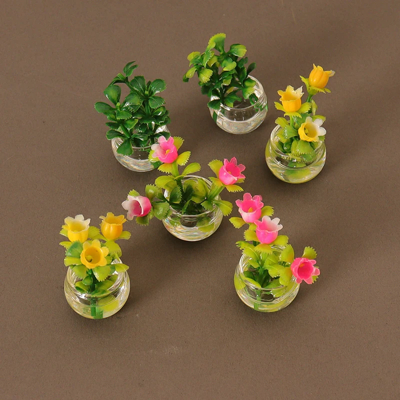 1/12 Dollhouse Simulation Glass Flower Vase Miniature Potted Plant Flower Potting Model Dolls House Home Decor Accessories