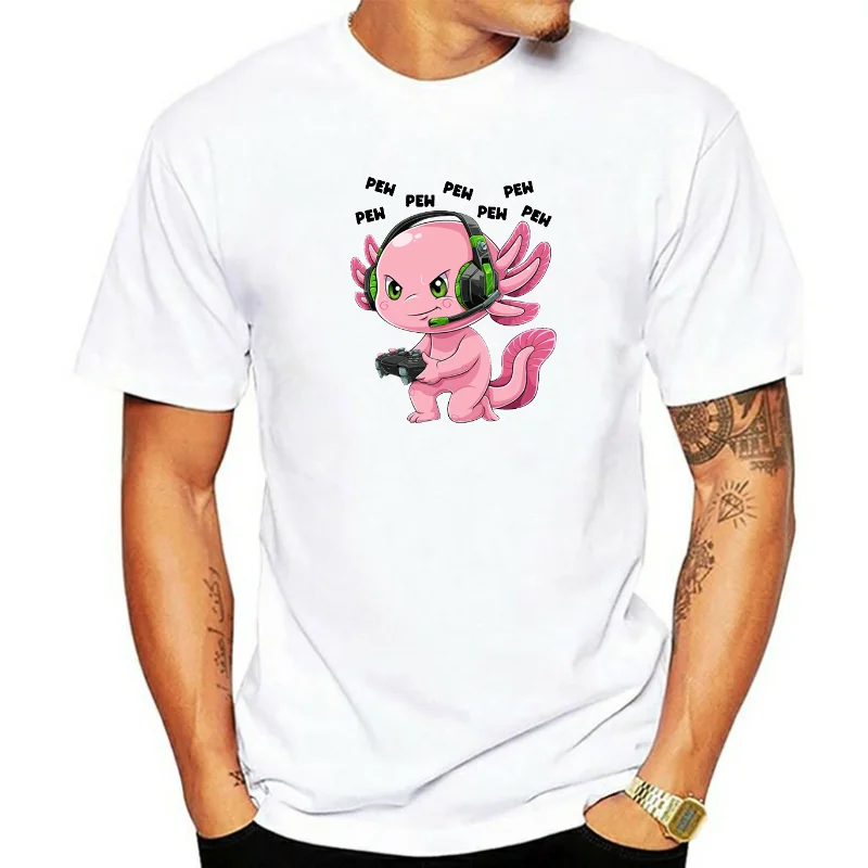 100% Cotton Gamesolotl Video Gamer Axolotl Kawaii Anime Gift Men's Novelty T-Shirt Women Casual Harajuku Fashion Tee Streetwear