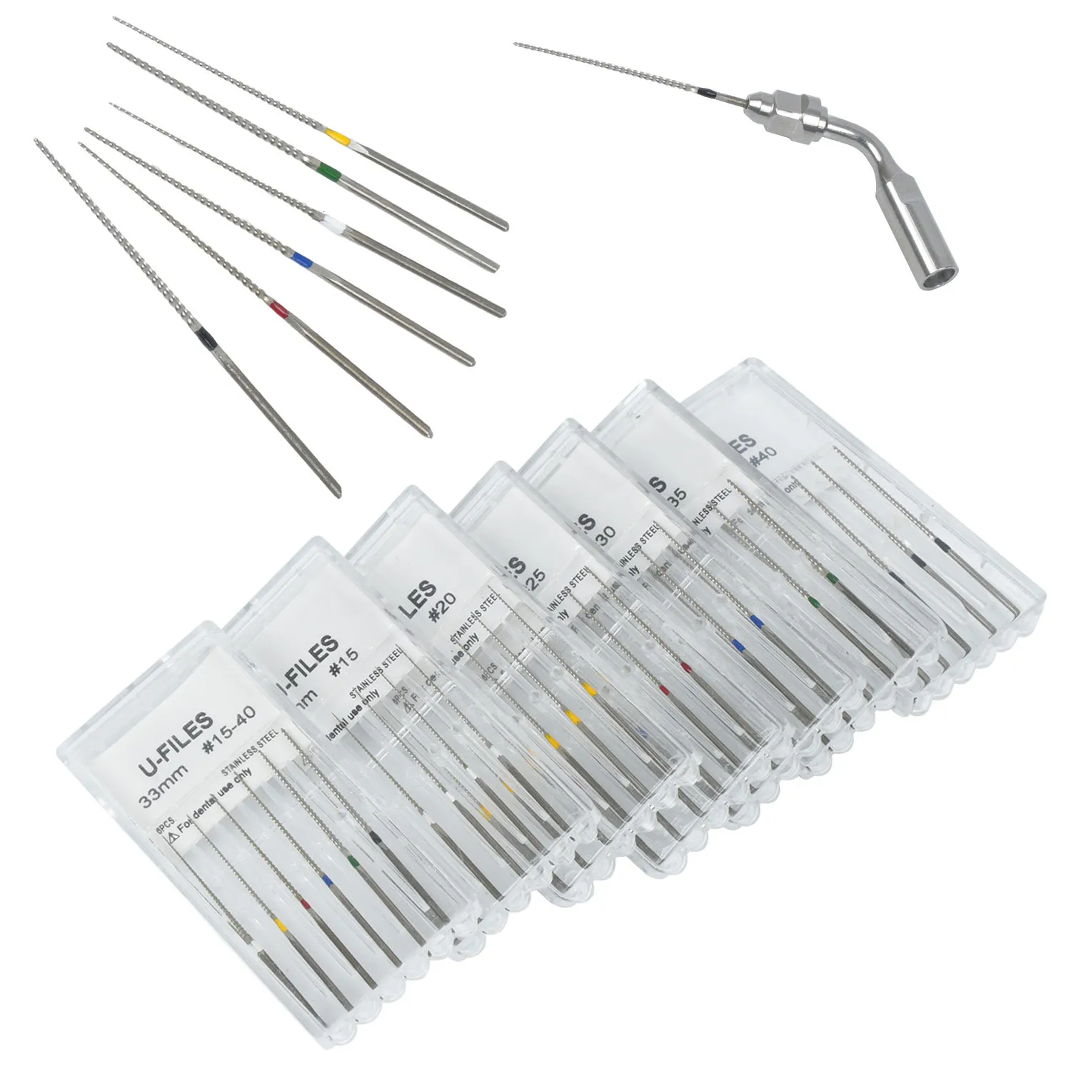 

Набор из 6 ультразвуковых U-образных файлов для стоматологии, нержавеющая сталь, 15-40 # Ультразвуковые файлы из нержавеющей стали 33 мм для эндодонтии и корневых каналов (стоматология)