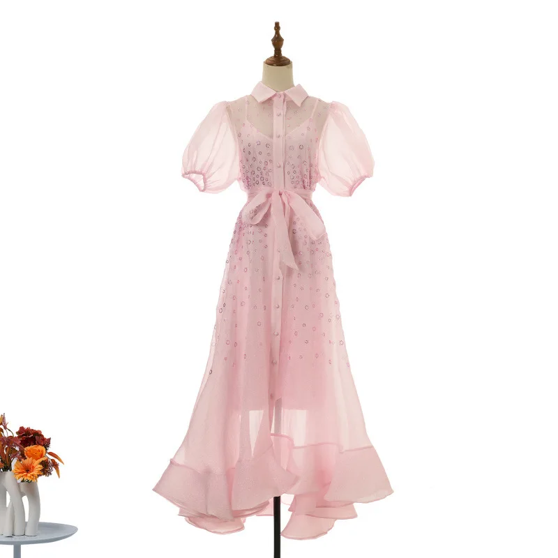 Ele Bubble Summer ort Sve Fro Damen-Dr. Par-Rock, hohe Taille, Samtstoff, Blumenverzierung, fünf Farben