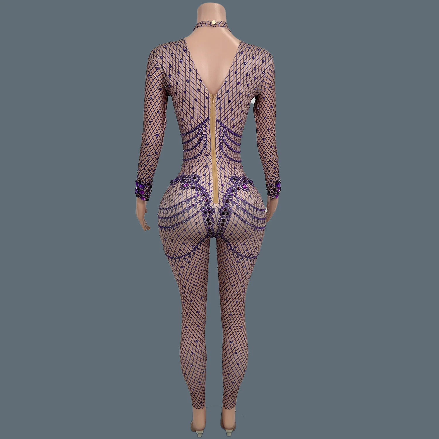 Sparkly Rhinestones Spandex Tight Fitting Jumpsuit Women Sexy Dance Performance Show Costume Club Stage Nigjt Party Outfit Huiyi