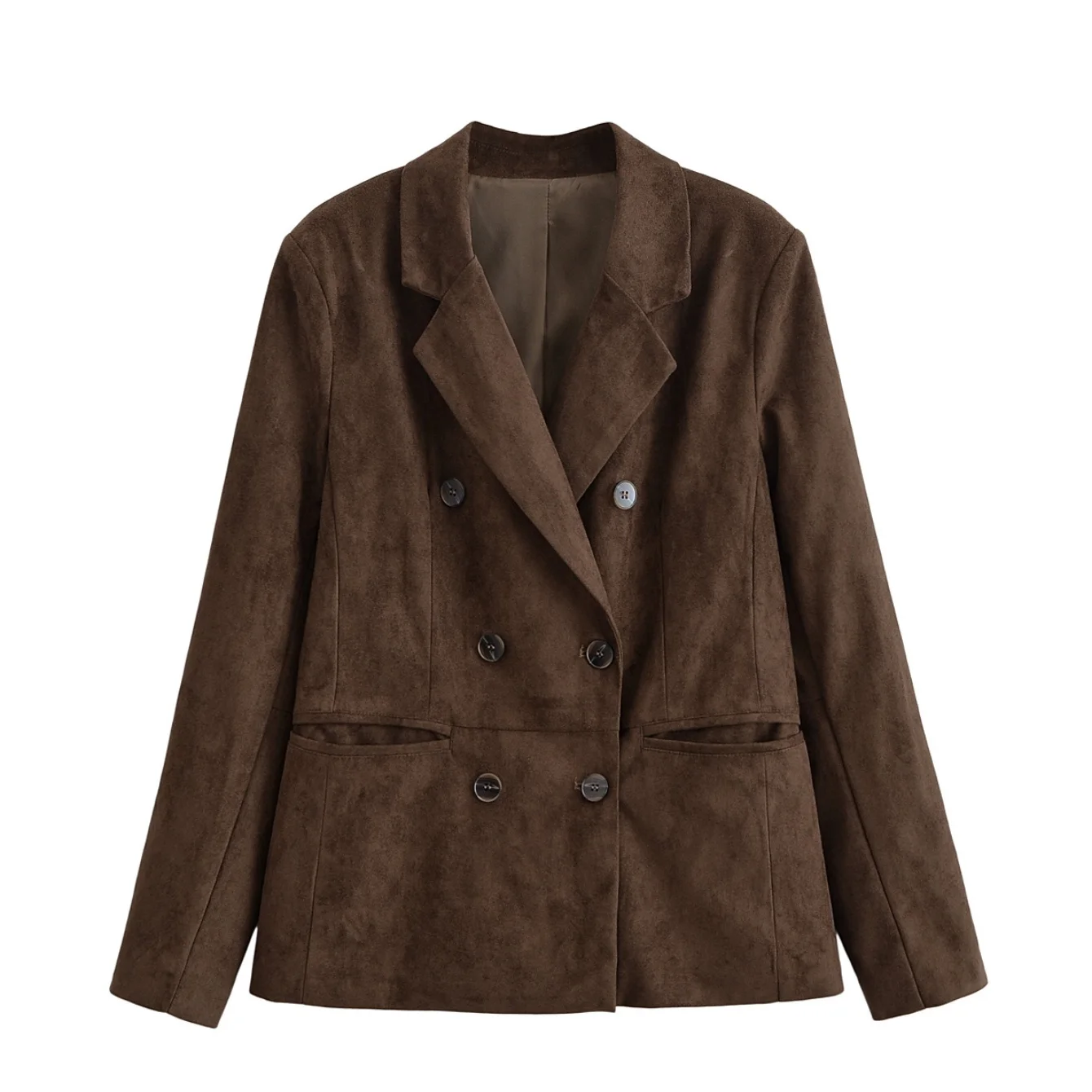 

Women's Coffee Collor Slim Blazers Coat Double-Breasted Long-Sleeved Coats Female Autumn Winter Daily Commute Jacket Clothing