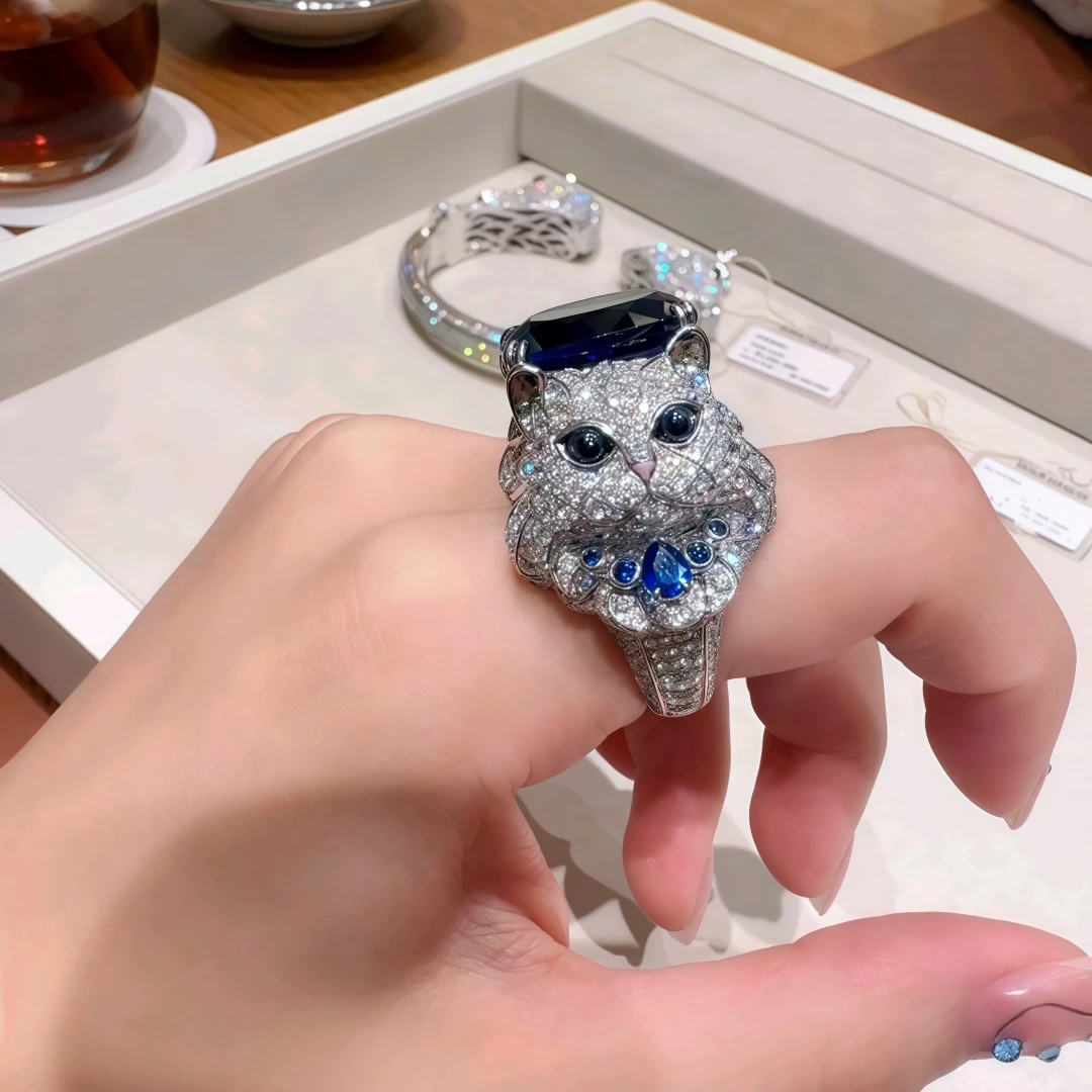 

Veeie Veein Luxury 925 Sterling Silver Ring Lab Grown Gemstones For Women Wladimir Cat Ring High Carbon Diamond Rings Jewelry