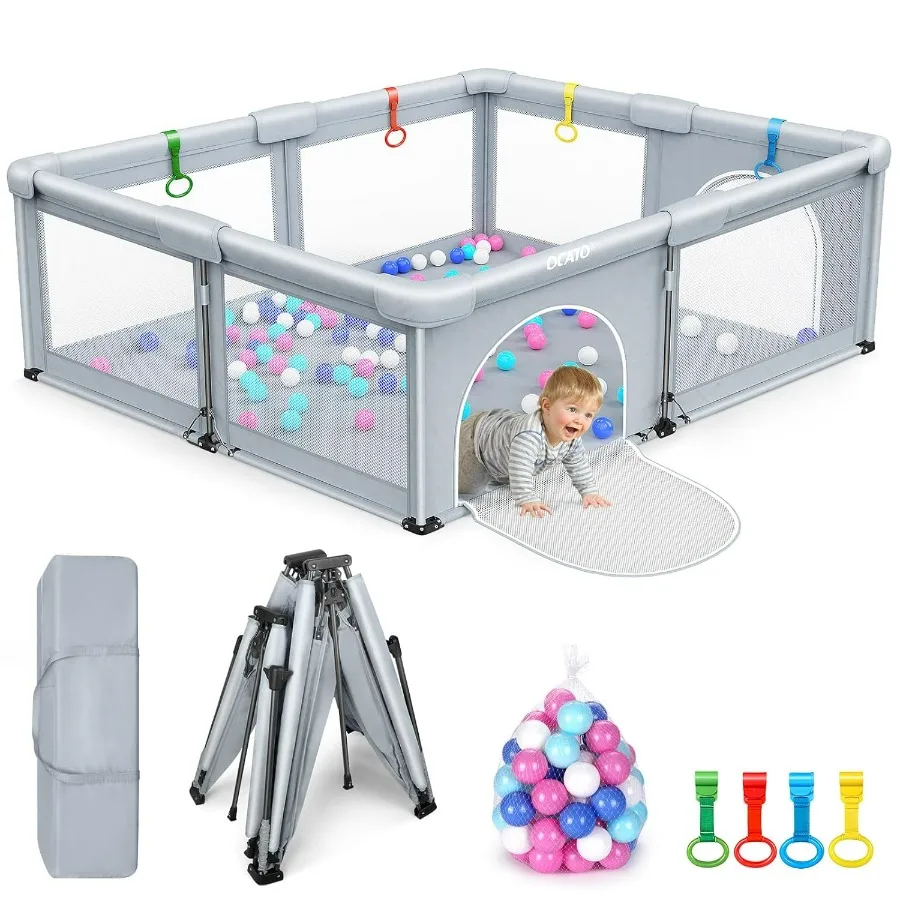 아기와 유아를 위한 접이식 놀이 울타리, 대형 휴대용 놀이 울타리, 안전 공간, 여행용 놀이 공간, 보관 가방 2개 포함
