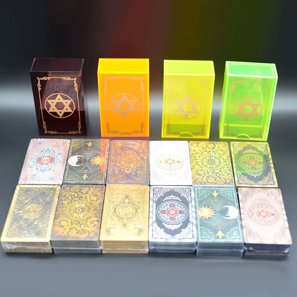 

12 * 7cm Gold Foil Tarot Fluorescent Green Crystal Box Set Waterproof and Wear-resistant Chess Board Game Card Divination