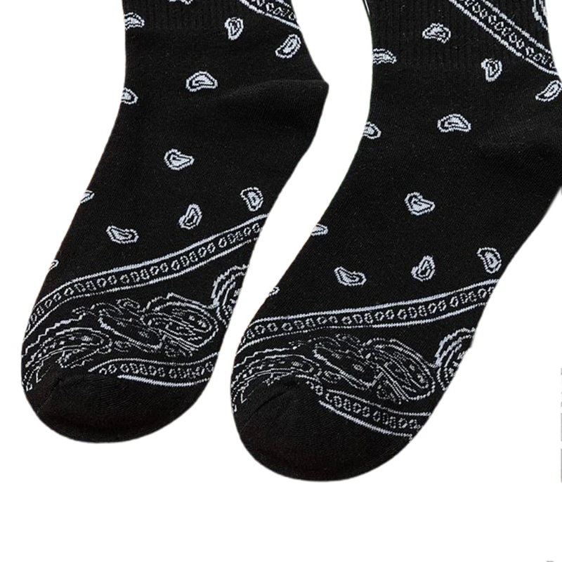 Women Men Ethnic Paisley Floral Print Socks Harajuku Hip Hop Black Skateboard Sport Cotton Hosiery