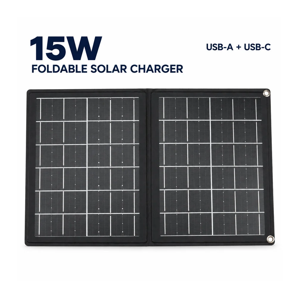 15W Folding Solar Panel Charger USB 5V Output Waterproof Portable Solar Phone Chargers for Camper, Travel, RVs & Boats
