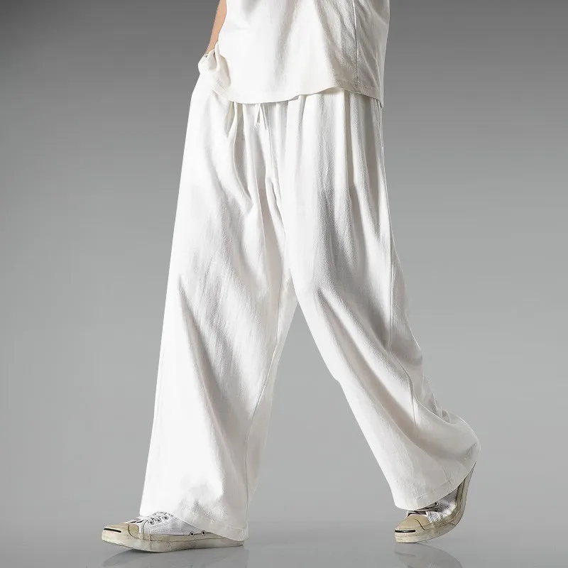 Spring and Summer Chinese Style Straight Linen Wide-Leg Pants Men's Large Size Loose Thin Casual Pants Cotton and Linen Pants
