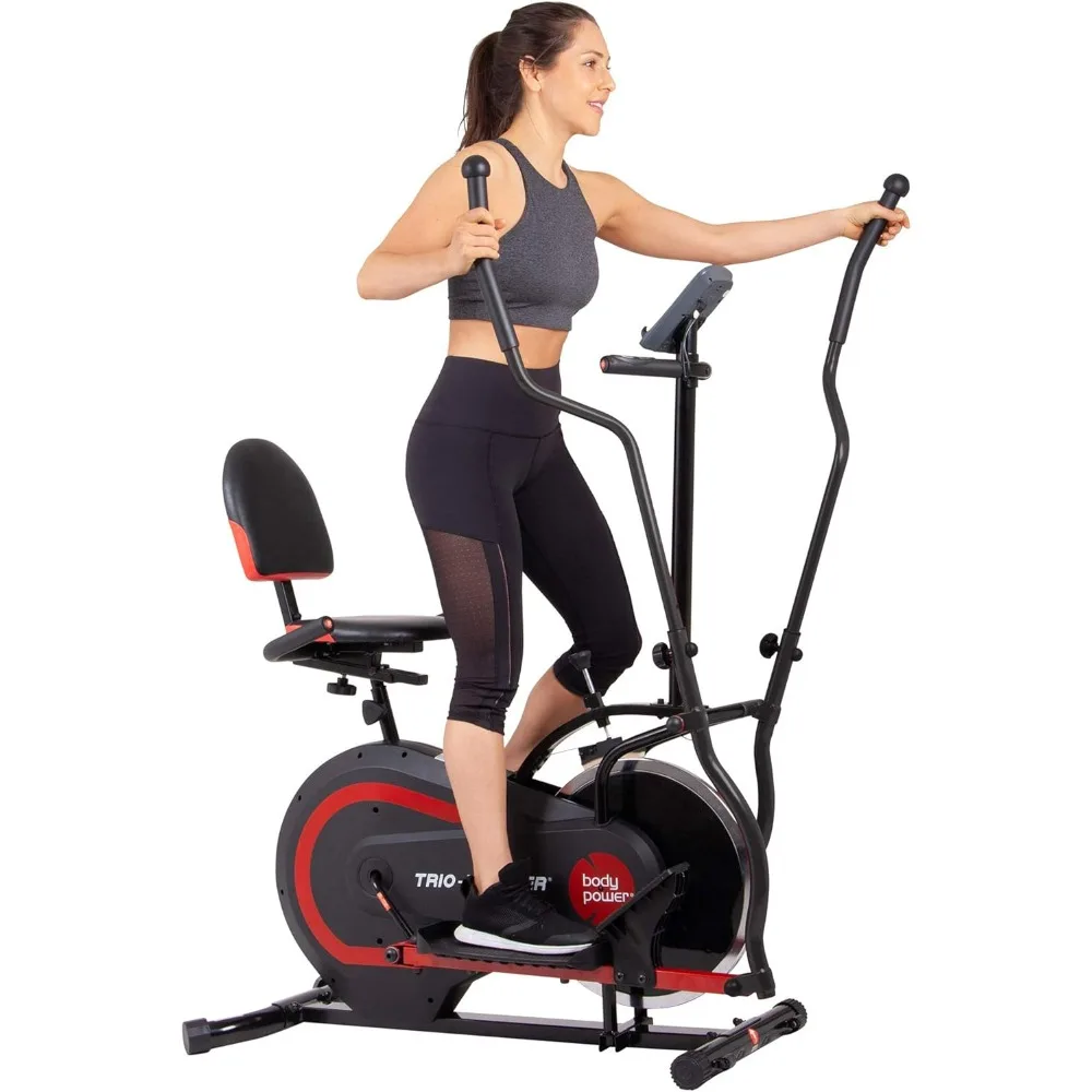 Máquina de ejercicio 3 en 1 patentada de 2. ª generación, elíptica con cojín para el respaldo del asiento, ciclismo vertical y modos de bicicleta reclinables