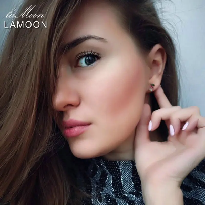 LAMOON Classic 100% Natural Multi-Color Oval Tourmaline 925 Sterling Silver Jewelry Rose Gold Plated S925 stud Earrings LMEI035
