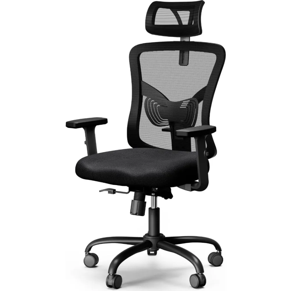 Ergonomic Office Chair, Desk Chair with 2'' Adjustable Lumbar Support, Headrest, 2D Armrest, Office Chair Backrest