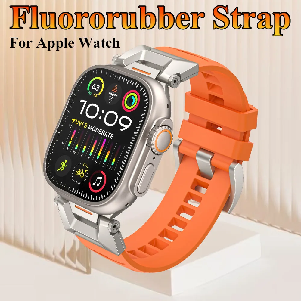 

Silicone Strap For Apple Watch Ultra 2 Band 49mm 45mm 44mm 42mm Rugged metal+rubber Bracelet correa iWatch Series 9 6 5 4 7 8 SE