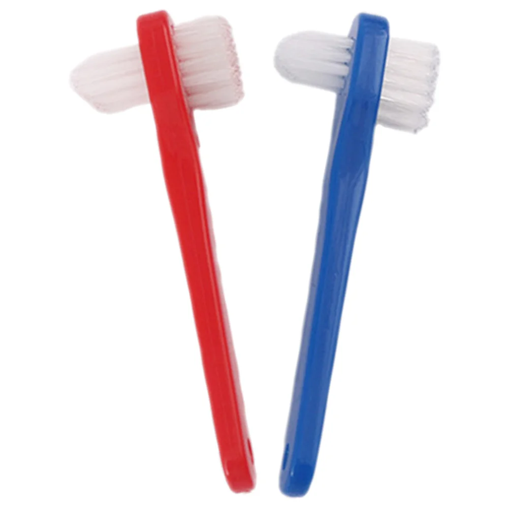 2Pcs Denture Toothbrush Comfortable Grip Portable Double Head Brush Small Angled Bristles Clean Partial Semi Full Dentures