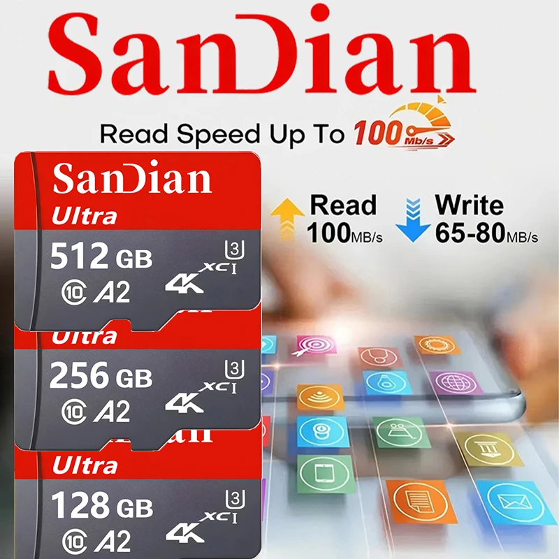 Quick Micro TF SD Card 64GB 256GB 32GB SD Cards TF Cards Memory Card for Surveillance/Smart TV/VR Headset/Toy/Drone Camera