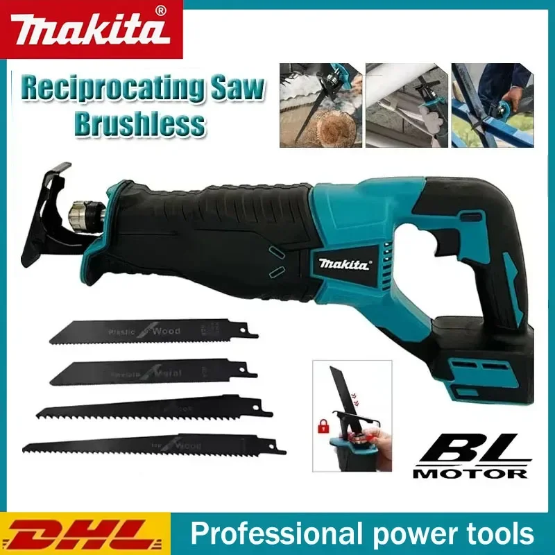 

Бесщеточная сабельная пила Makita, портативный аккумуляторный электроинструмент с 4 пильными полотнами для батарей 20В/18В