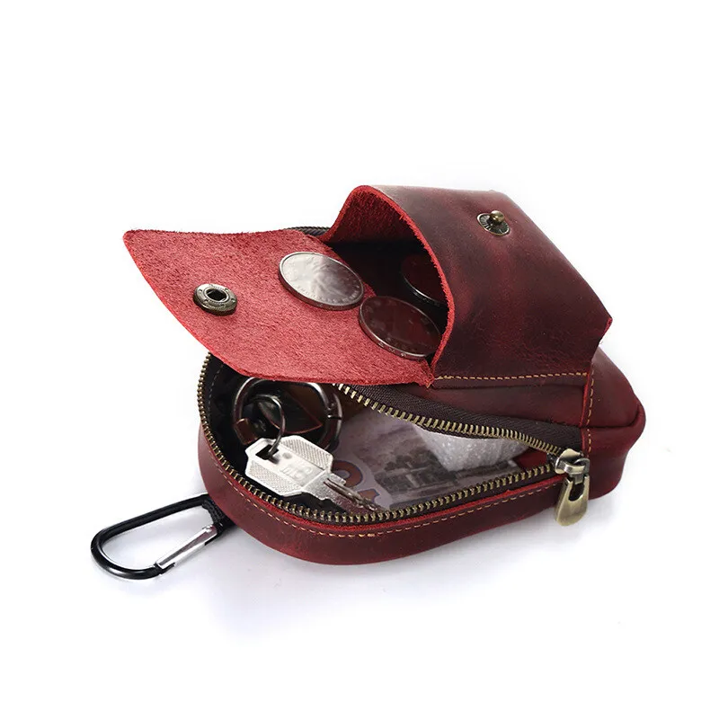 

Кожаный уличный повседневный портативный мини-подвесной чехол для монет Crazy Horse, сумка на молнии, ключи, гарнитура для хранения, небольшой пояс, поясные сумки