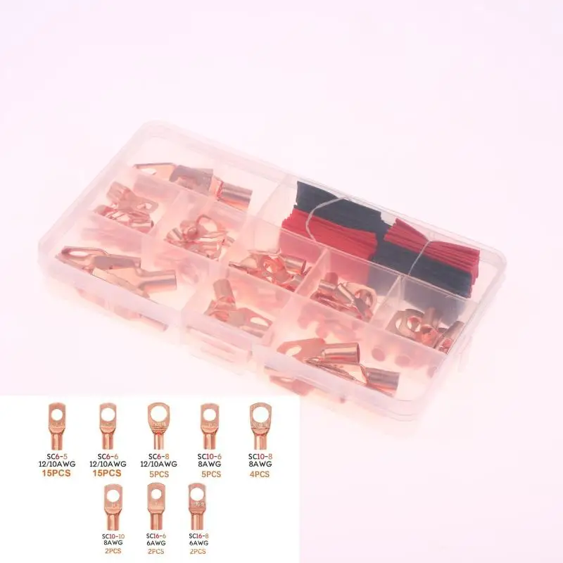 60/100/130 шт. AWG 4 6 8 10 12 комплект кольцевых наконечников с термоусадочной трубкой 50 наконечников для аккумуляторного кабеля с термоусадочными медными клеммами