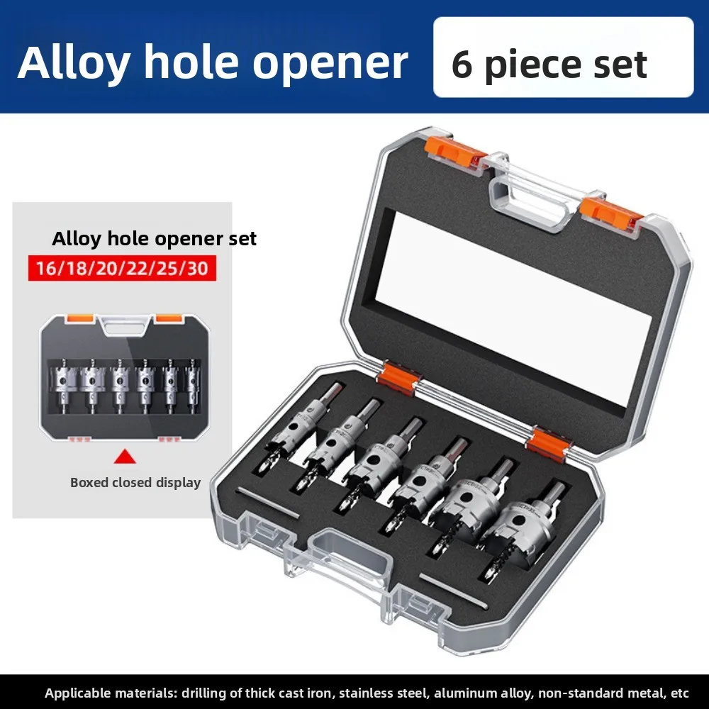 6PCS Carbide Hole Saw Set 16-35mm TCT Metal Hole Cutter for Stainless Steel Iron Aluminum Alloy Drill Bit Kit with Case