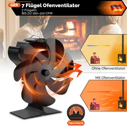 Yofidra-ventilador de chimenea negra de 7 aspas, multifunción, quemador de leña, ecológico, eficiente, distribución del calor en el hogar, silencioso