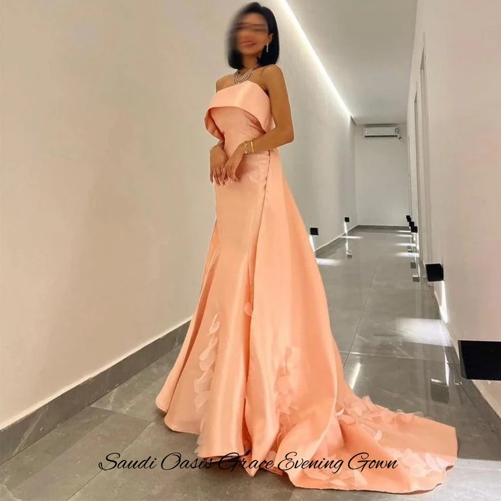 Fashion Strapless Sleeveless Customized Homecoming Dress High Quality Satin Mermaid Vestido De Festa Simple Flower Evening Dress