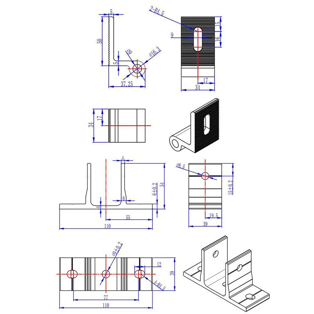 Solar Panel Mounting Bracket Module Brackets PV Mounting Adjustable Bracket Aluminum Assembly Roof Flat Photovoltaic Support