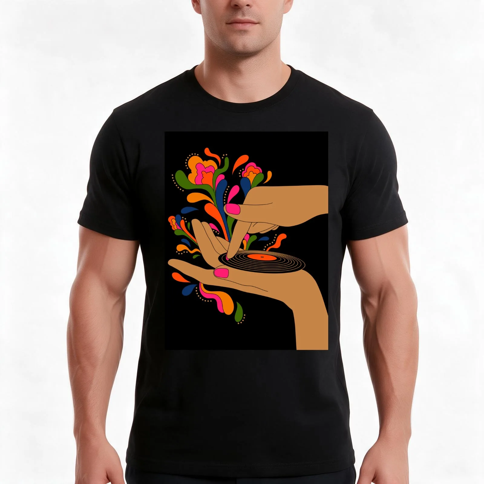 Tiny record player T-Shirt, Summer Casual Cotton Tee, Oversized Streetwear Tops, Vintage Graphic Print, Loose Fit Short Sleeve