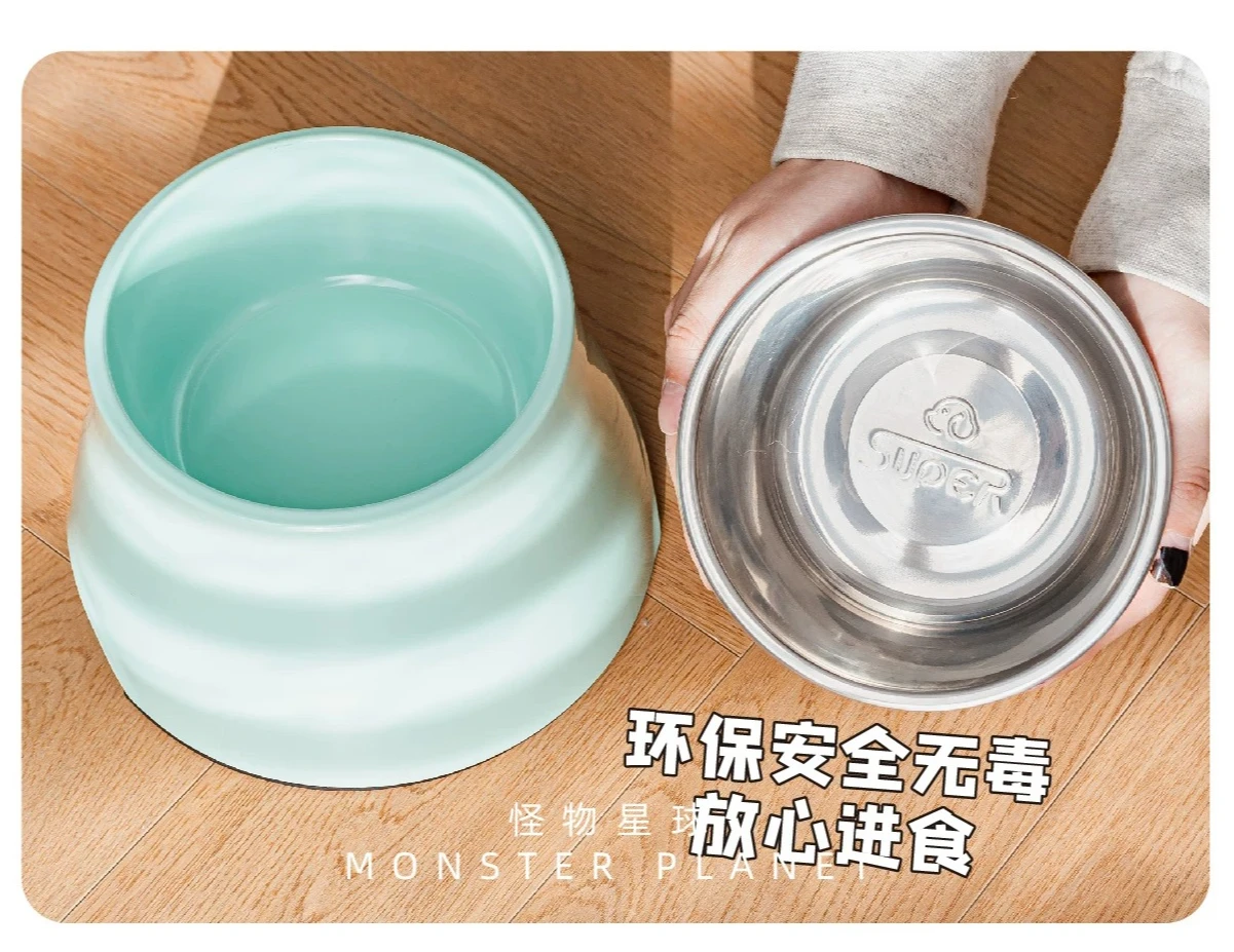 Macaron Color High Bowl Non Slip Cervical Spine Protection Stainless Steel Removable Pet Rice Bowl Water Bowl Pet Supplies
