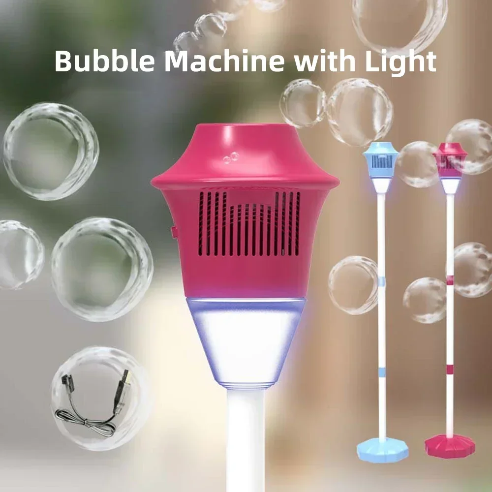 Bubble Maker Stand Machine with Lights and Music Automatic Bubble Torch Bubble Machine Toys for Wedding Birthday Outdoor Party