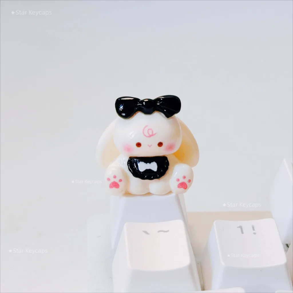 Cute Cartoon Bow Rabbit Translucent Keycap Personalized Keycaps for Mechanical Keyboards Toy Decoration Gift