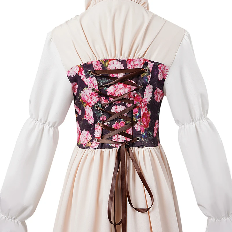 Women's Renaissance Irish Dresses Medieval Victoria Peasant Dress Pirate Costume Wench Retro Gown Smocked Waist Maxi Long Dress