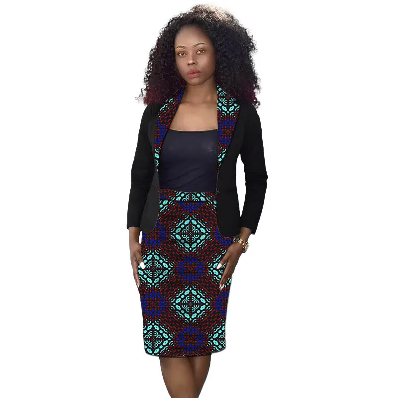 بدلة نسائية أزياء أفريقية بتصميم أصلي سترات سوداء مع تنورة مطبوعة مصممة خصيصًا لملابس أنقرة #6