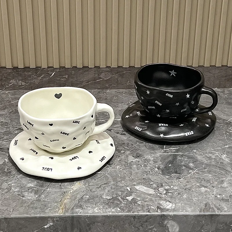 Ahunderjiaz-Black Nordic Style Ceramic Coffee Cup and Plate Set, Breakfast Milk Cup, Kitchen Drinking Mugs, Home