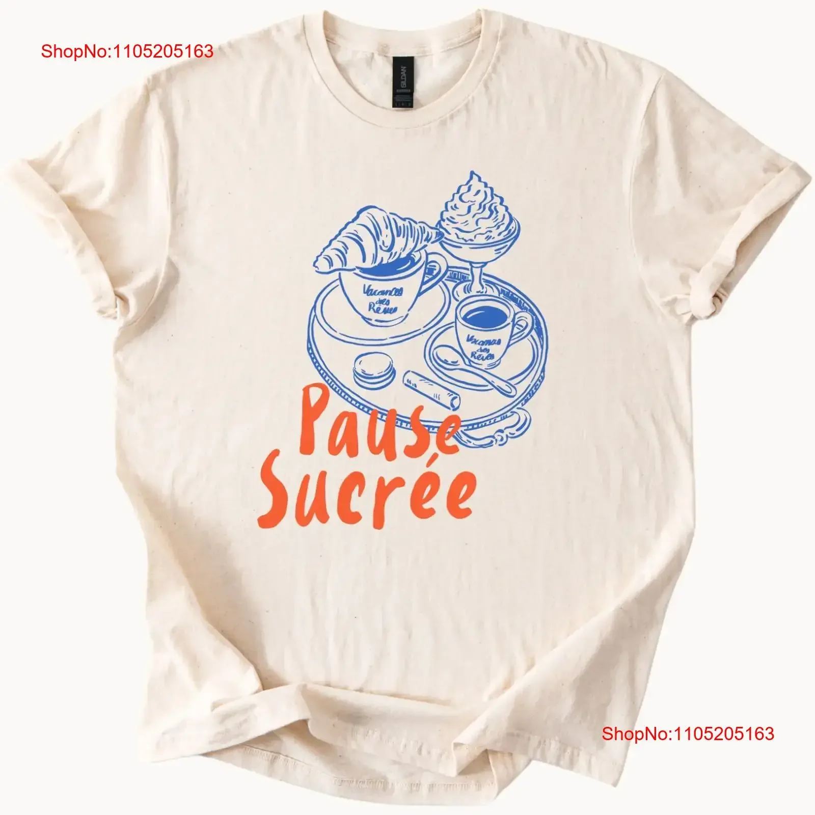 Pausa sucree cafetería francesa camiseta croissant café postre París amantes de los alimentos vintage lavado ligeramente transpirable