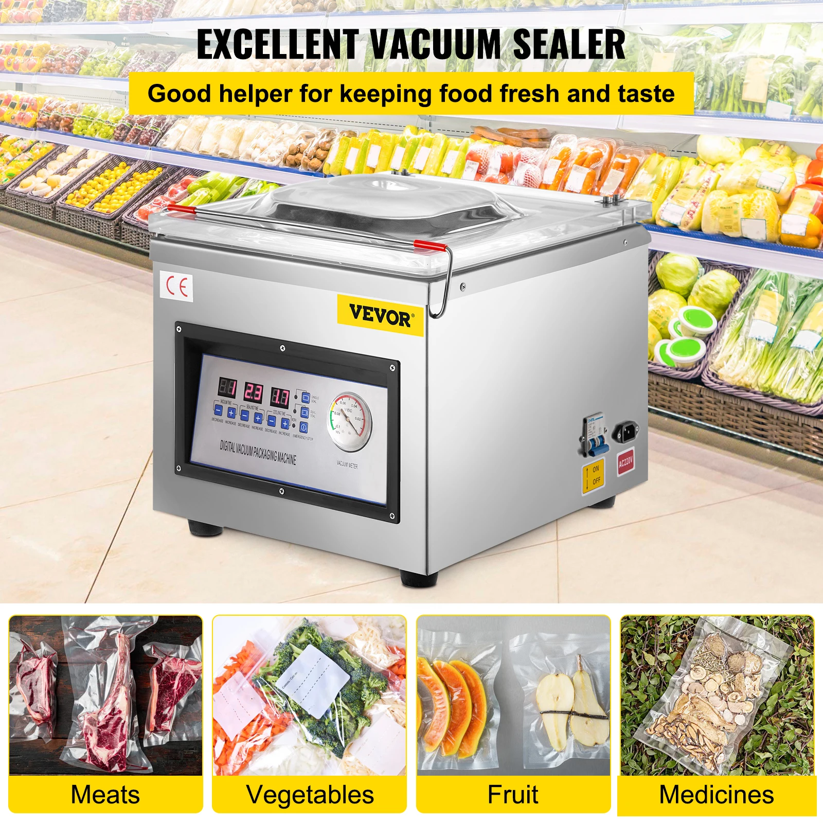 VEVOR DZ-260C Chamber Vacuum Sealer Kitchen Food Packing Sealing Machine 110V Packaging for Food Saver, Home, Commercial Using