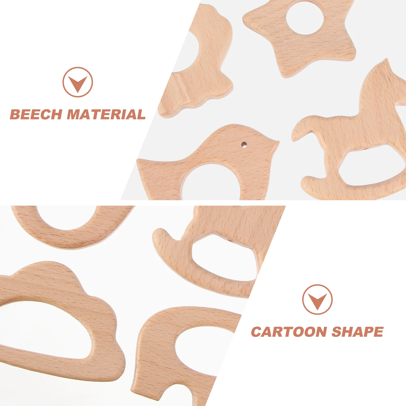 Mordedor de madera con forma de Animal para bebé, haya Natural, seguro, calmante, mordido, promueve los dientes de bebé, juego activo saludable, 11 Uds.