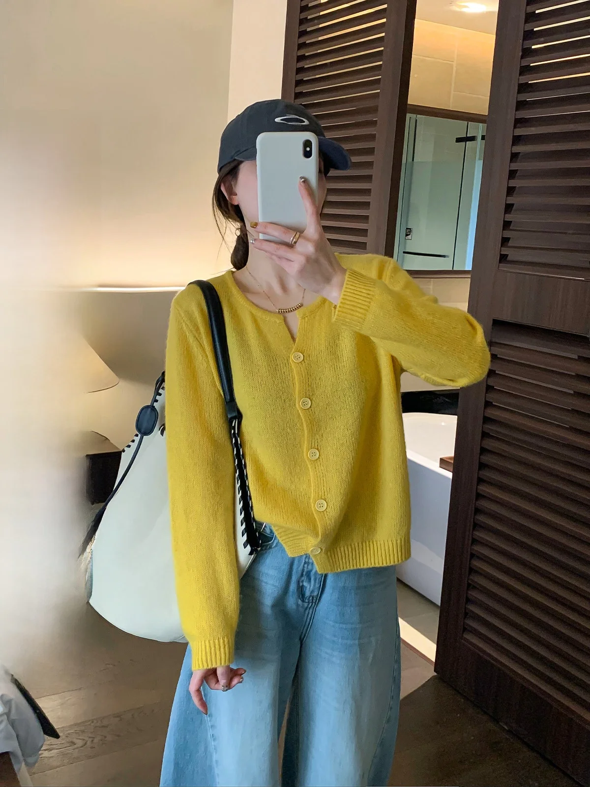 

Yellow Cashmere Knitted Open Cardigan Women's Spring 2026 Versatile Top Love Devil Fish Brand Korean Style Loose Fit