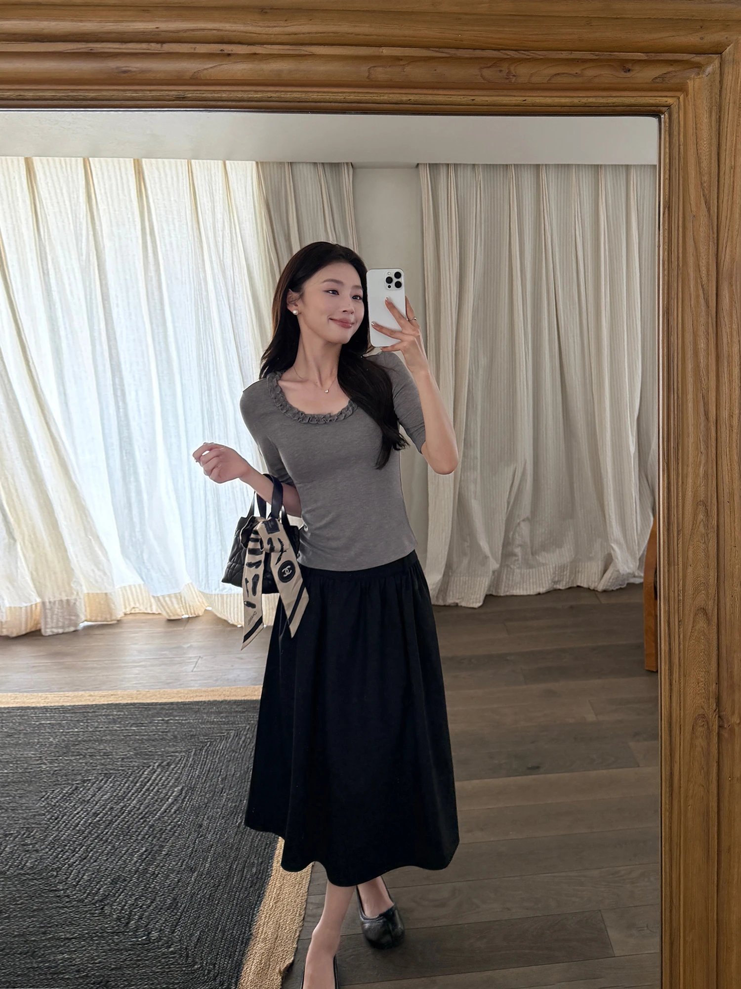 Pusumede Women's A-Line Midi Skirt Elegant Graceful Polyester Rayon Fiber Standard Fit Summer 2026 Collection