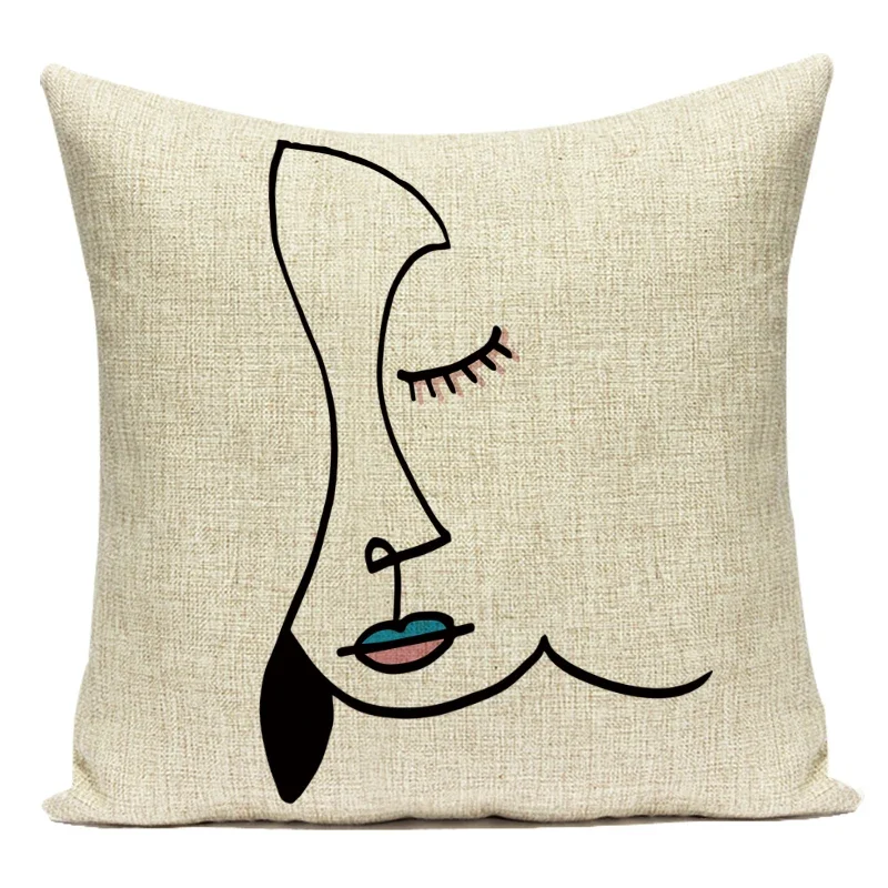 Abstract Woman Cushion Cover Nordic Geometric Decorative Pillows Cases Graph Linen Cushions Home Decor Line Portrait Pillow Case