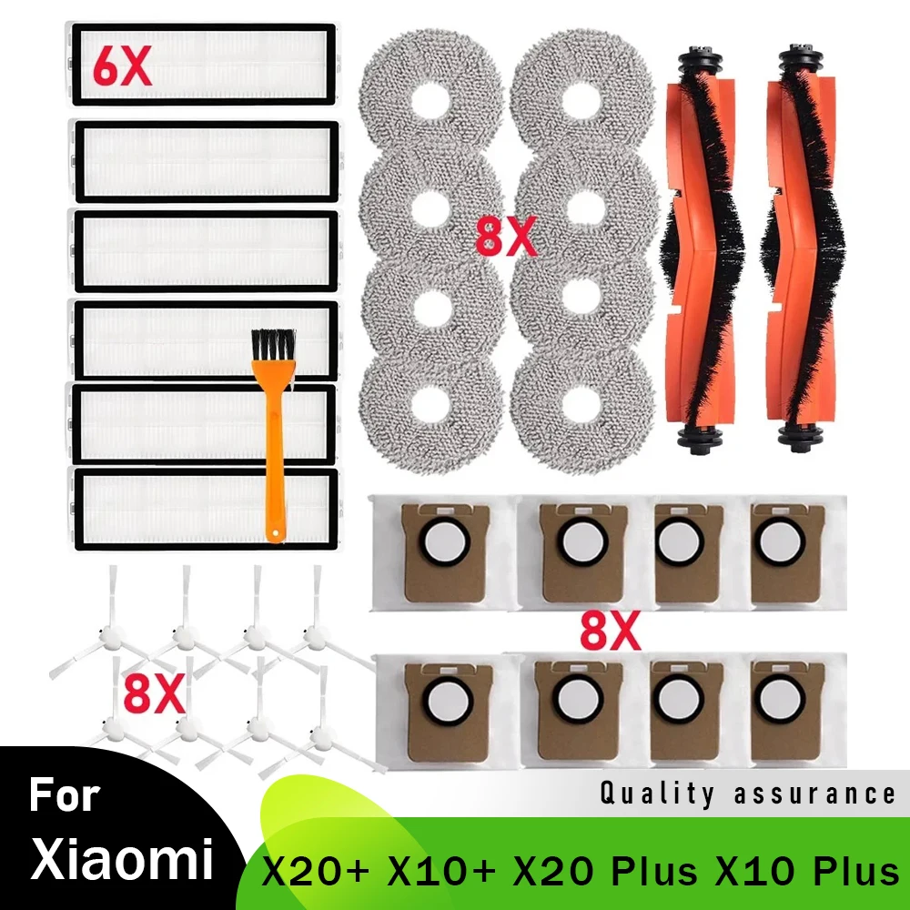 Peça de reposição para robô aspirador xiaomi x20 + x10 + x20 plus x10 plus, rolo, escova lateral, filtro hepa, esfregão, pano, saco de pó, acessório