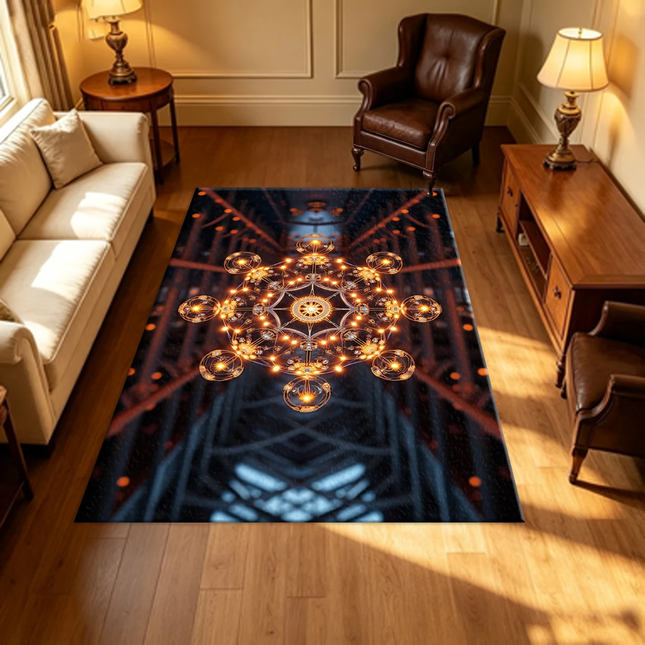 Vintage Glowing Mandala Carpet Flooring Industrial Style Home Living Room Bedroom Area Rug Indoor Floor Home Decoration
