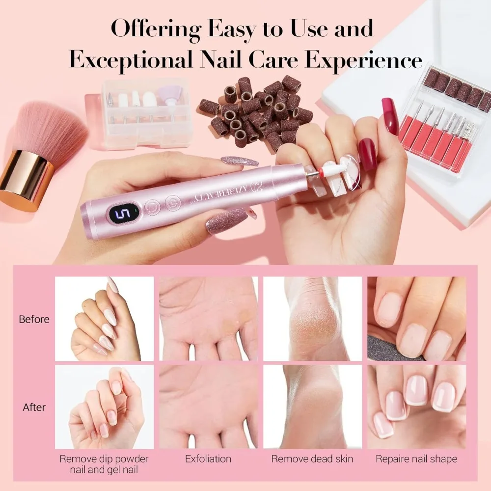 Kit per unghie in polvere con trapano elettrico per unghie, 24 colori Kit per polvere per unghie con glitter rosa nudo Set essenziale per manicure francese per nail art