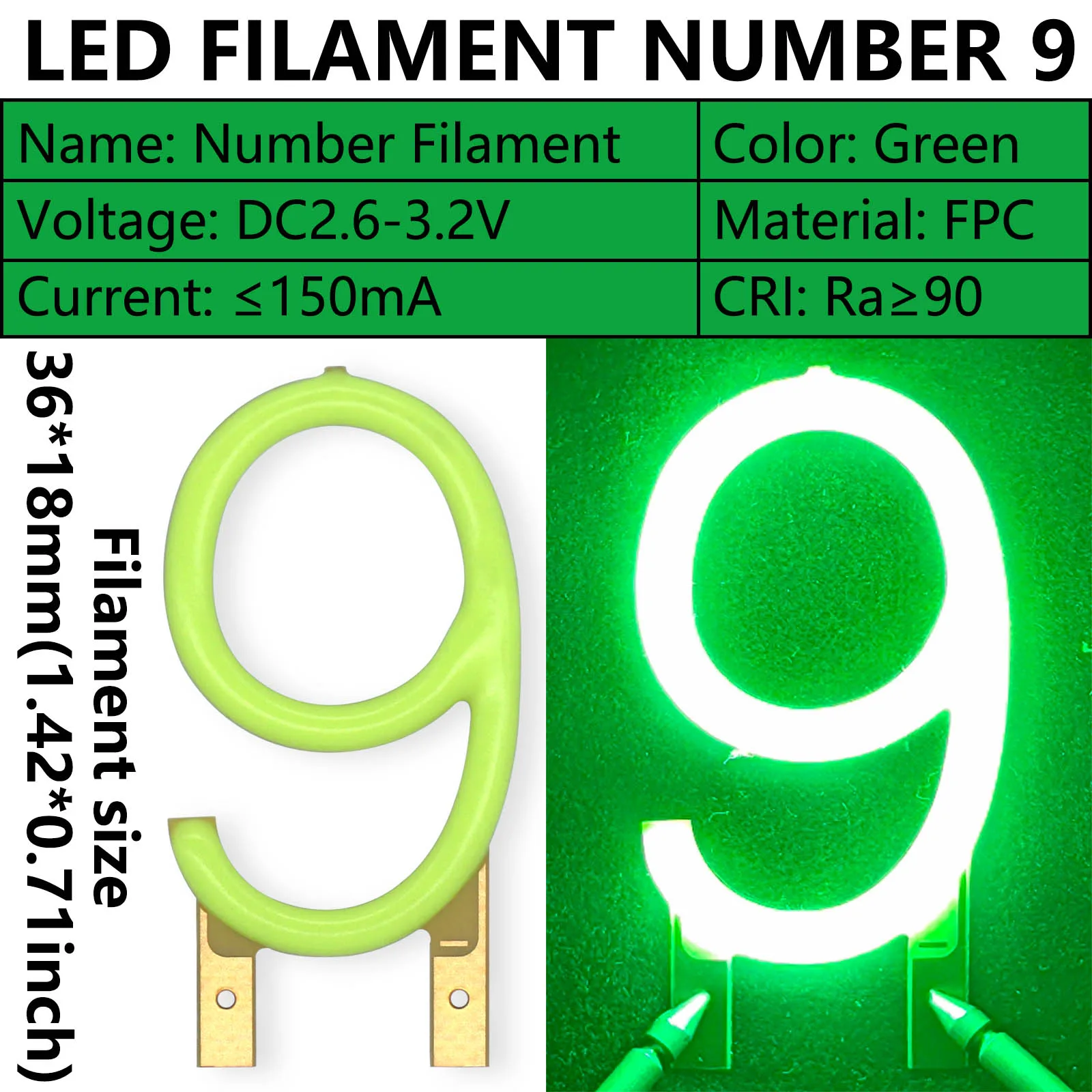 Numer 1 2 3 4 5 6 7 8 9 LED COB Filament DC3V Ra90 zielony diody LED DIY na Boże Narodzenie wystrój domu akcesoria oświetlenie świąteczne